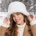 thumbnail image 4 of Bexdxz Long Pile Faux Fur Bucket Hat, Soft Fuzzy Fluffy Wide Brim Winter Fisherman Cap, Warm Outdoor Cold Weather Hat for Women White, 4 of 5