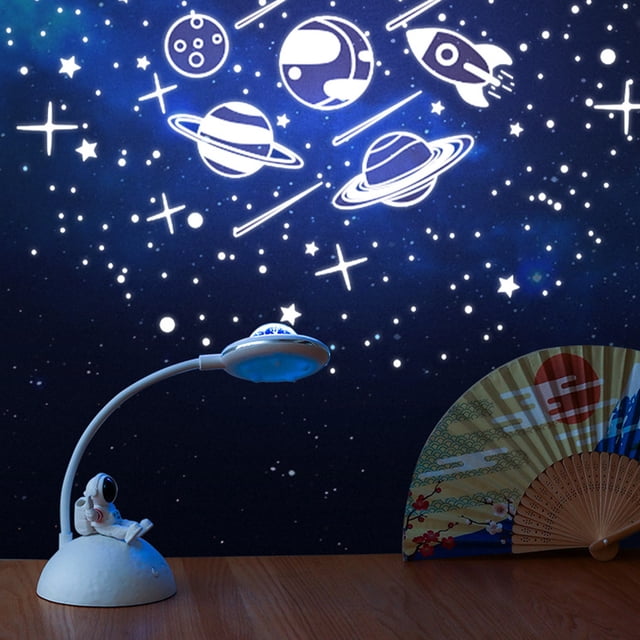 Lámpara de escritorio de astronauta para niños | Proyector de estrellas, luz nocturna y soporte para teléfono | Lámpara de estudio recargable por USB y regulable para el cuidado de la vista, ideal