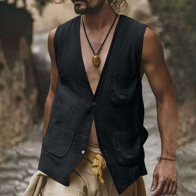 Ftwytp Chemise Tunique à Col en V pour Homme à Revers Décontractée Fête Plage Travail Polyester