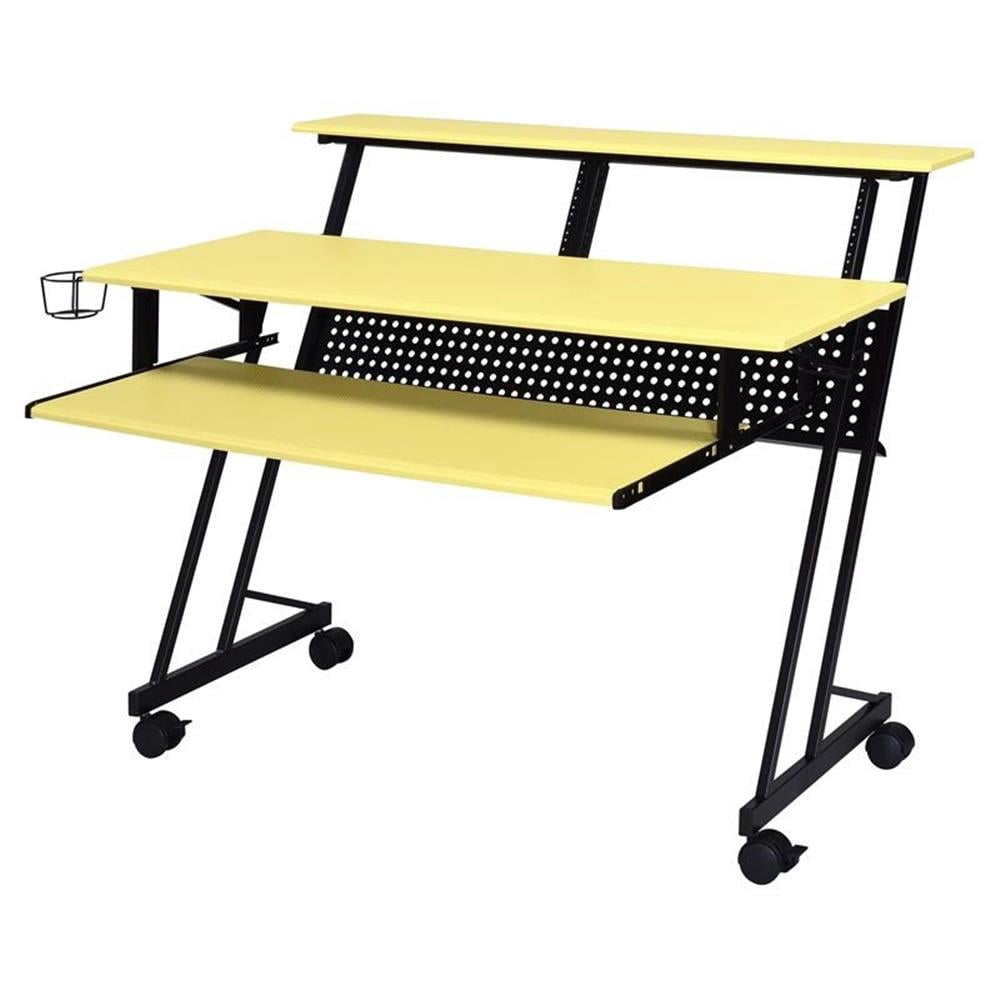 Pemberly Row Contemporary Wood Music Recording Studio Desk in Yellow/Black