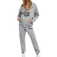 thumbnail image 3 of UJNDER Women's Casual Tracksuit Set Letter Print Drawstring Hoodie Jogger Pants Long Sleeve Zip Up Outfit with Pockets Pant Suits for Women Grey XXXL, 3 of 4