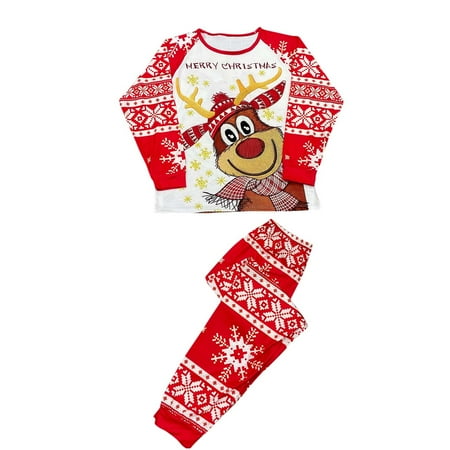 

USSUMA Holiday Clothes for Family Christmas Long Sleeves Crew Neck Pajamas Sets Basic Print Women Men Xmas Matching Pajamas