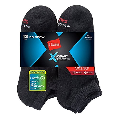 Black Active Cool No Show Socks, 6-12 US Shoe Size/10-13 US, 24-Pack