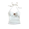 thumbnail image 5 of XIAONA Casual Tank Tops For Women Summer Sleeveless Solid Color Halter Open Back Crop Tie Back Slim Fit Floral Decoration Comfortable Soft Breathable Sexy Daily Basic Tops For Ladies,L, 5 of 6