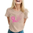 thumbnail image 2 of Lroveb Breast Cancer Awareness Shirts for Women Elegant Casual Printed Short Sleeve V Neck T Shirt Tops Pink Ribbon Graphic Tees Khaki, 2 of 5