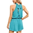 thumbnail image 3 of Frontwalk Ladies One Piece Shorts Jumpsuit Halter Neck Romper Stretchy Summer Outfits Clothes Women Casual Harem Pant With Pockets Peacock Blue S, 3 of 4