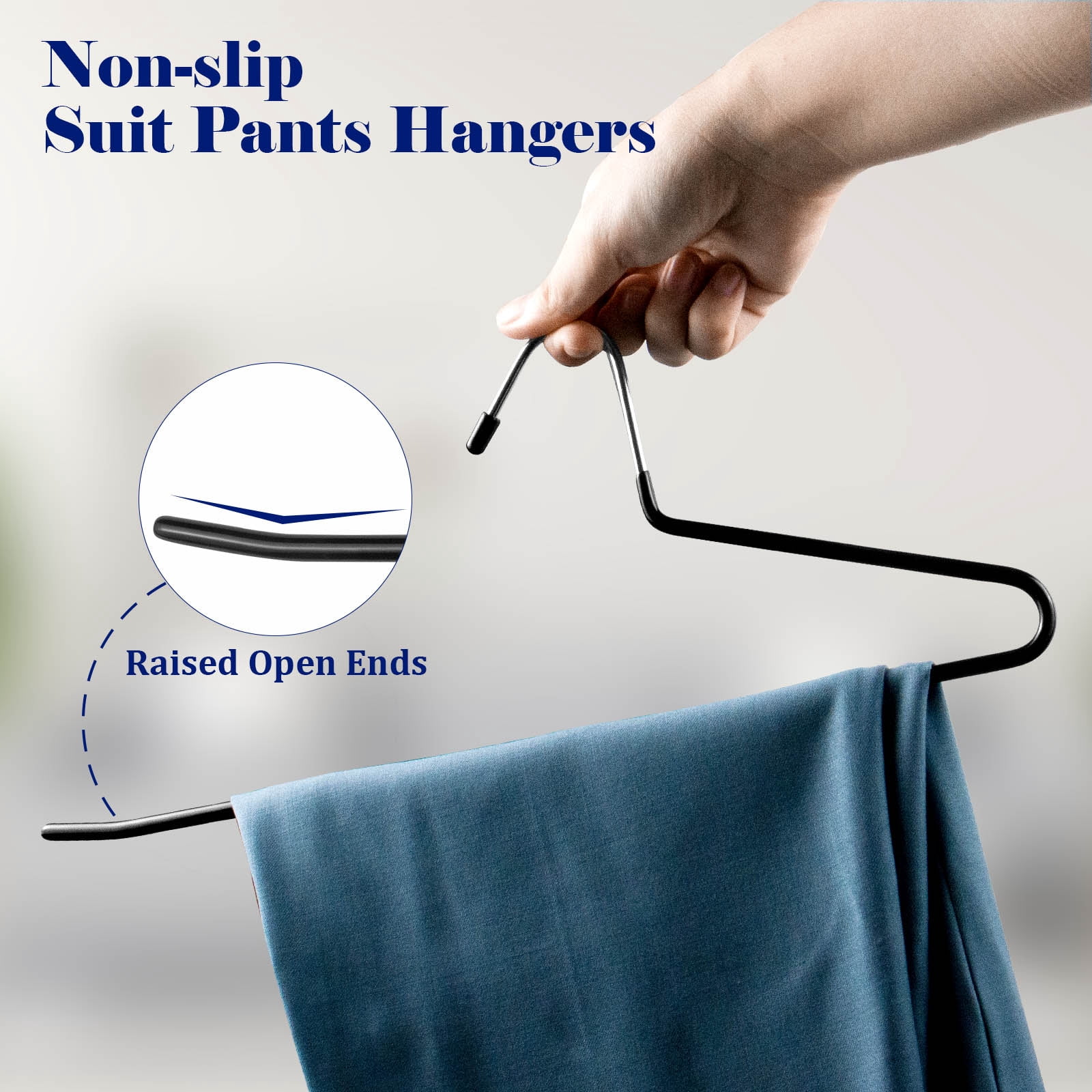 GZQXHOME Non‑Slip Metal Pants Hanger, 30 Pack Space‑Saving Heavy Duty Black Closet Organizer for Trouser Jeans Blanket Storage