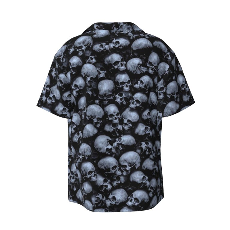 Fotbe Gothic Skull print Short Sleeve Button Down Shirts for Men