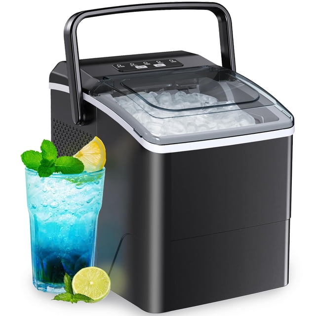 Máquina para hacer hielo Bebisuny para encimera, 12 kg/24 h, 6 minutos, negra