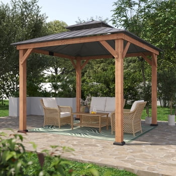 Abri de jardin carré en cèdre à toit rigide HOMETRENDS, 3,3 m x 3,3 m, noir