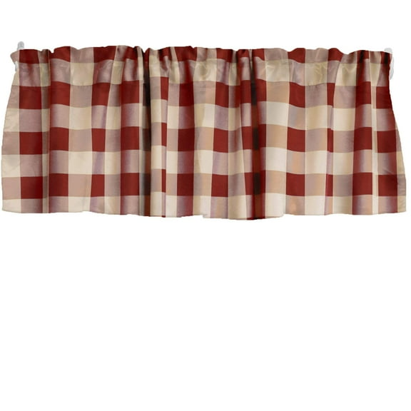 Poplin Buffalo Checkered Window Valance 58" Wide Burgundy and Beige