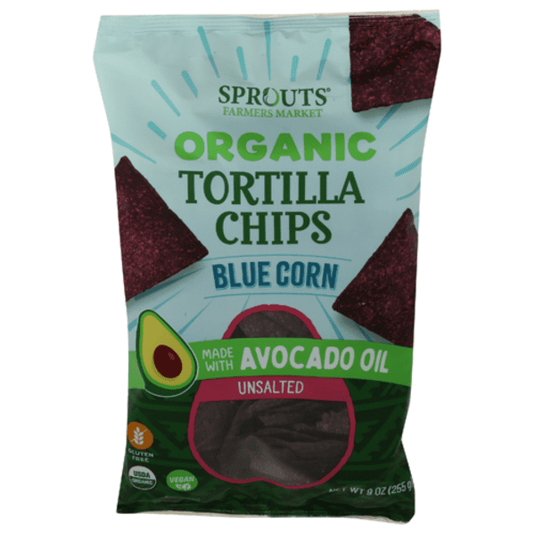 Sprouts Unsalted Blue Corn Tortilla Chips Made With Avocado Oil - 9 oz - 3 Packs