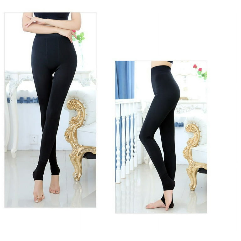 Winter Warm Fleece Lined Extra Thick Brushed Full Length Leggings Slim Fit  Tights Pants - Black