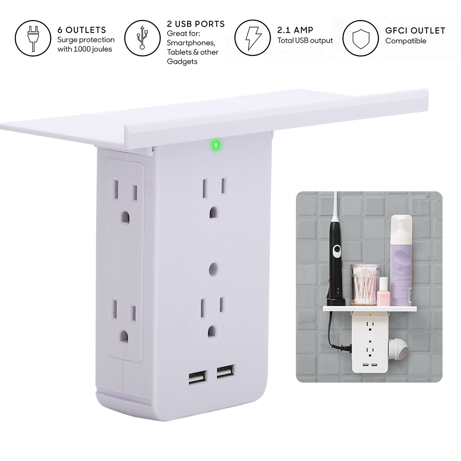 Wall Outlet Shelf Holder Charging Socket 8 Port Wall Outlet, 6
