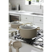 Thyme & Table 12-Piece Ceramic Non-Stick Granite Collection Cookware Set, Non-Toxic Pots and Pans Set - Taupe & Gold