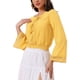 thumbnail image 4 of INSPIRAR CHIC Blusas de Mujer con Mangas de Campana, Encaje Boho, Cintura Fruncida, Blusa Campesina Amarilla Talla S, 4 of 6