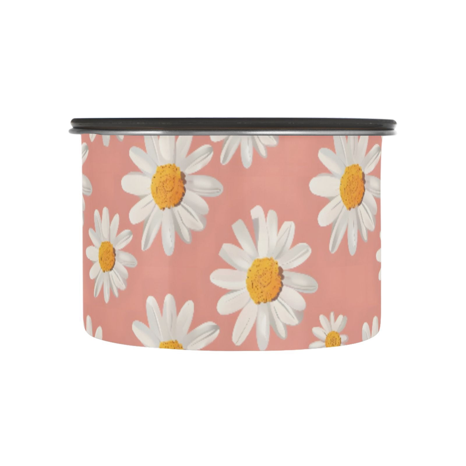 Daisy Flower Pink Airtight Coffee Bean Canister 30oz Food Storage Containers with Lids For Gournd, Tea, Sugar, Flour, Rice, Cereal, Candy Cookie Jar