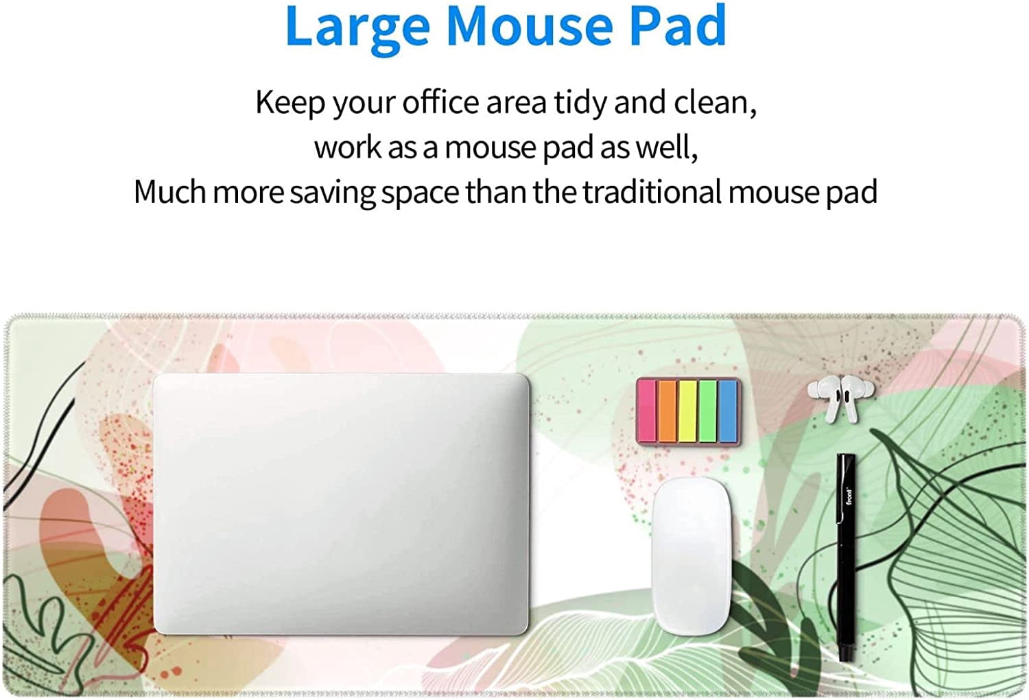 Abstract Tropical Leaves Gaming Mouse Pad XL, Extended Stitched Edges Mousepad, Large Mouse Mat Desk Pad, Long Non-Slip Rubber Base Mice Pad（31.5x12 Inch）
