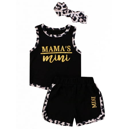 

Bmnmsl Baby Sleeveless Letter Print Tank Tops Short Pant Leopard Headband