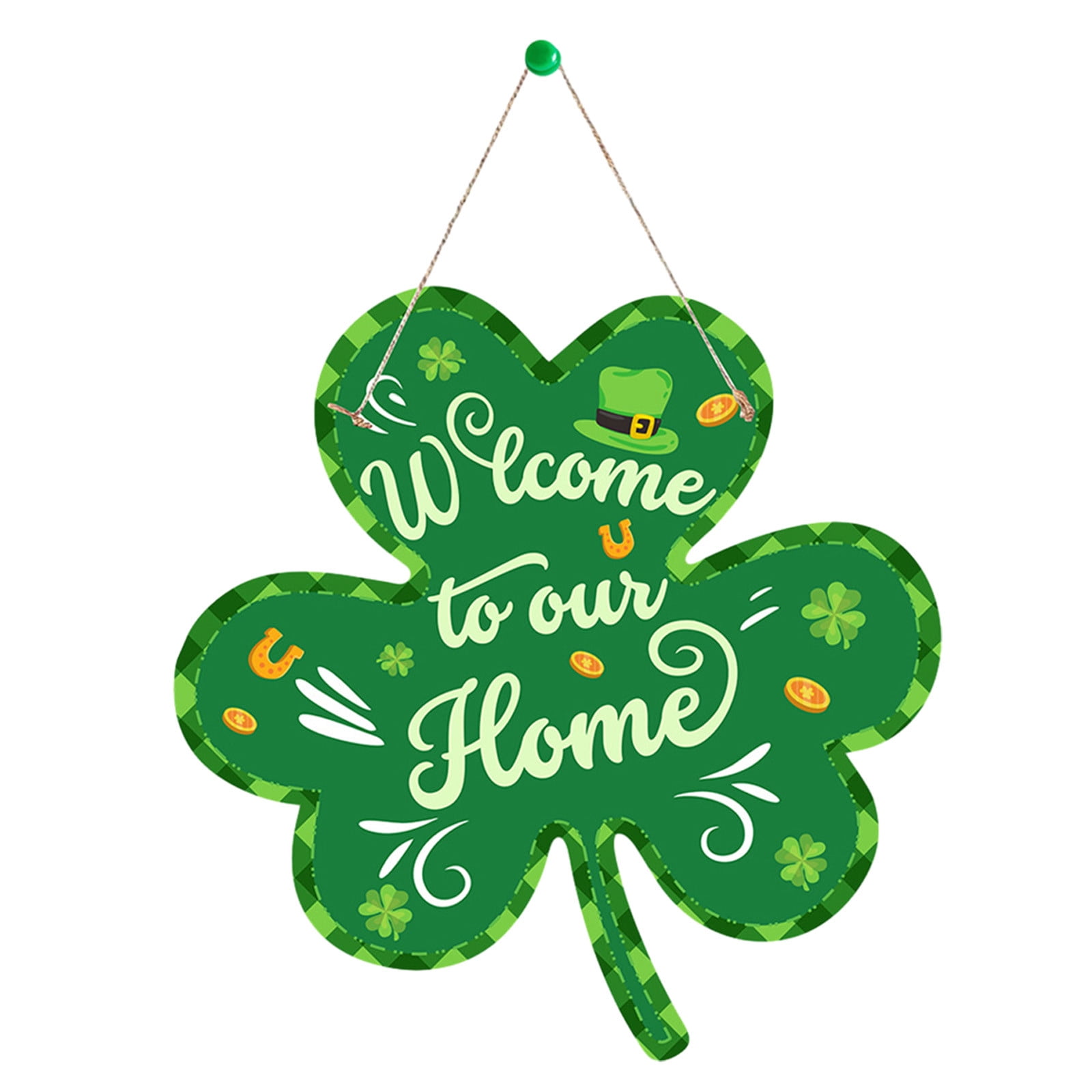 St. Patrick's Day Wooden Welcome Sign - 11.5 Inch Shamrock Decor With Rope, For Door Or Wall