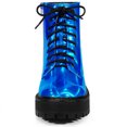 thumbnail image 2 of La plataforma del dedo del pie redondo de las mujeres ata para arriba los botines coloridos del combate Azul 38, 2 of 6