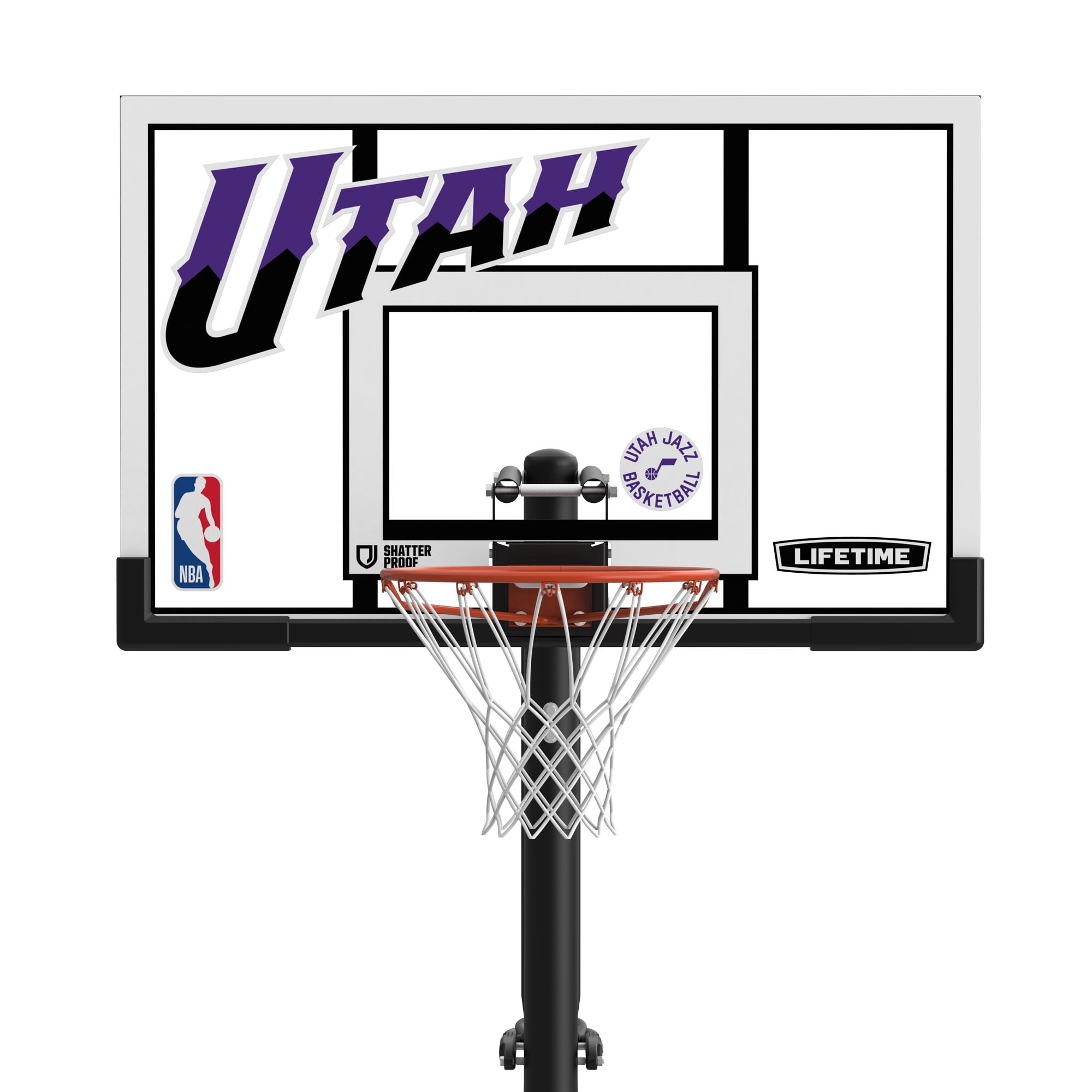 Lifetime NBA Branded  7.5 ft - 10 ft. Adjustable Height 52"  Portable Steel-Framed Shatterproof Basketball Hoop- Utah Jazz (92103)