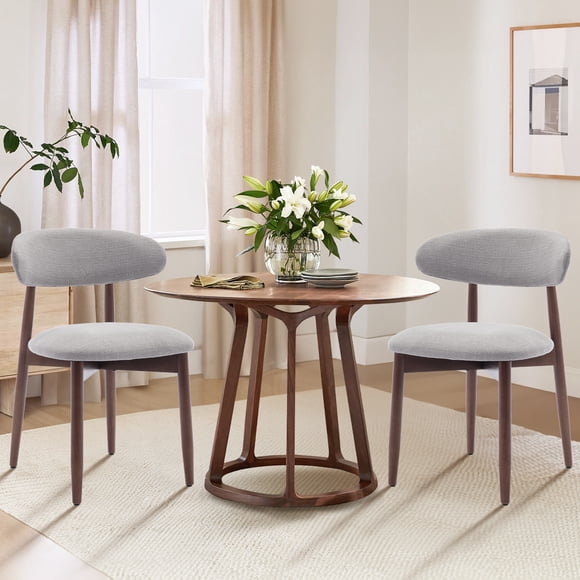 MALOL Wooden Dining Chairs Set of 2, Modern Fabric Upholstered Kitchen Side Chairs, Farmhouse Dining Room Chair Thick Padded with Foot Pegs, Light Grey