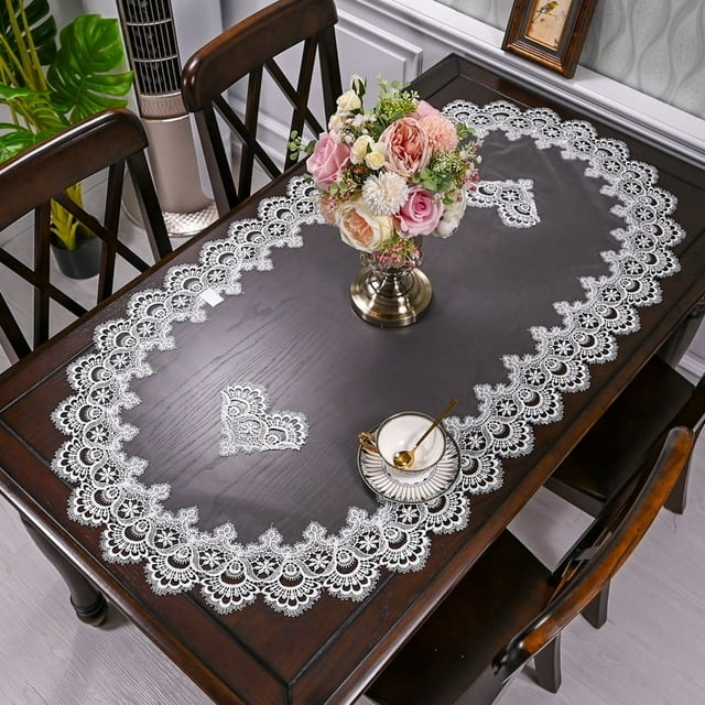 CNKOO Embroidered Tablecloth Lace Table Runner Oval Coffee Table Runner Table Centerpiece Doily Placemat Nightstand Dresser Scarf