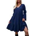 thumbnail image 1 of Vestido de mujer de manga larga con escote en V y corte en A para vacaciones, 1 of 7