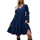 thumbnail image 1 of Vestido de manga larga para mujer Vestido de vacaciones con cuello en V y línea A Romacci Vestido, 1 of 7