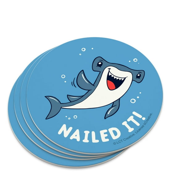 Nailed It Hammerhead Shark Funny Humor Pun Novelty Coaster Set
