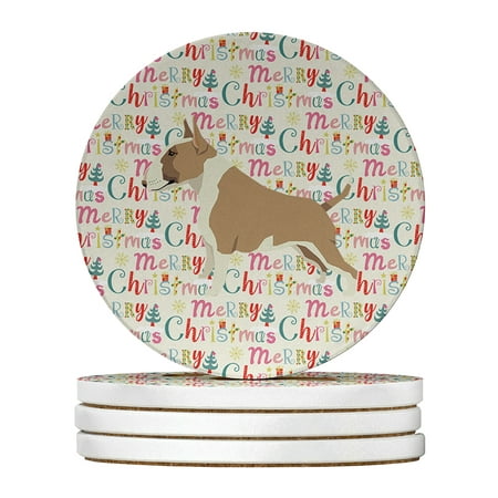 

Fawn and White Bull Terrier Merry Christmas Large Sandstone Coasters Pack of 4 4 in x 4 in
