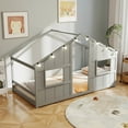 thumbnail image 4 of Costway Twin Size House Floor Bed with LED Lights Solid Wood Bed Frame without Slats Gray, 4 of 10