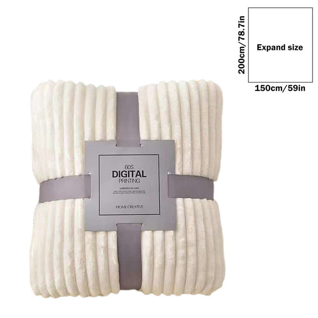 Solid Color Fleece Blanket 79x59in Double Sided Plush Nap Cover Lightweight Sofa Bed Layer Washable Home Decor White