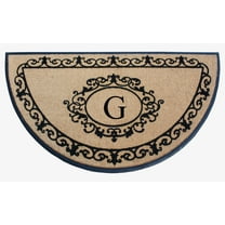 A1HC Heavy-Duty Semi-Circular Coir and Rubber Doormat, 36"x72" Hand-Flocked Monogrammed Front Porch Entrance Rug with Floral Design