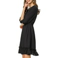 thumbnail image 5 of INSPIRE CHIC Women's Layered Ruffle Hem 3/4 Sleeves Smocked Chiffon A-Line Dress XL Black, 5 of 9