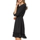 thumbnail image 4 of Vestido A-Line de Chifón con Volantes en Capa y Mangas 3/4 para Mujeres INSPIRE CHIC 2XL Negro, 4 of 7
