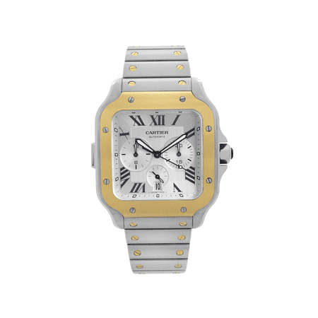 Cartier Santos 18k Yellow Gold Steel Chronograph Silver Dial Mens Watch W2SA0008