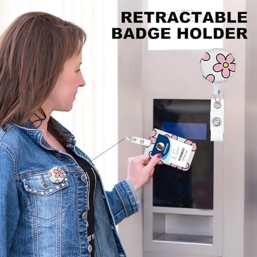 3 Set Flower ID Badge Holder with Clip Badge Reels Retractable Heavy Duty,Keychain，ID Holder for School Nurse Office 7