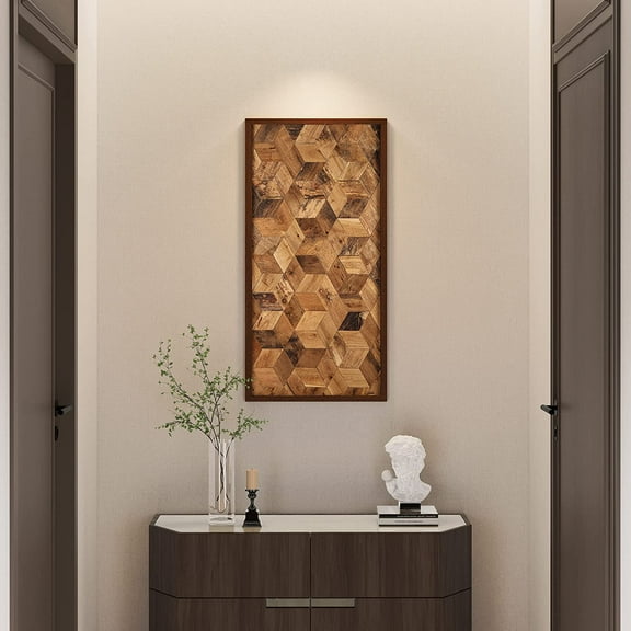 CONSDAN Wood Wall Decor | USA Grown Hardwood, Rustic Wooden Wall Art, Home Decorations for Living Room and Bedroom Aesthetic, Framed and Ready to Hang, Hexagon, 36" x 18"