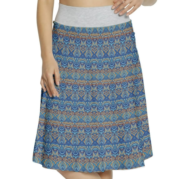 Women's Ethnic Aztec Style Abstract Retro A-line Printed Skirt Casual Wear, 3XL, Orange Navy Blue, by Ambesonne