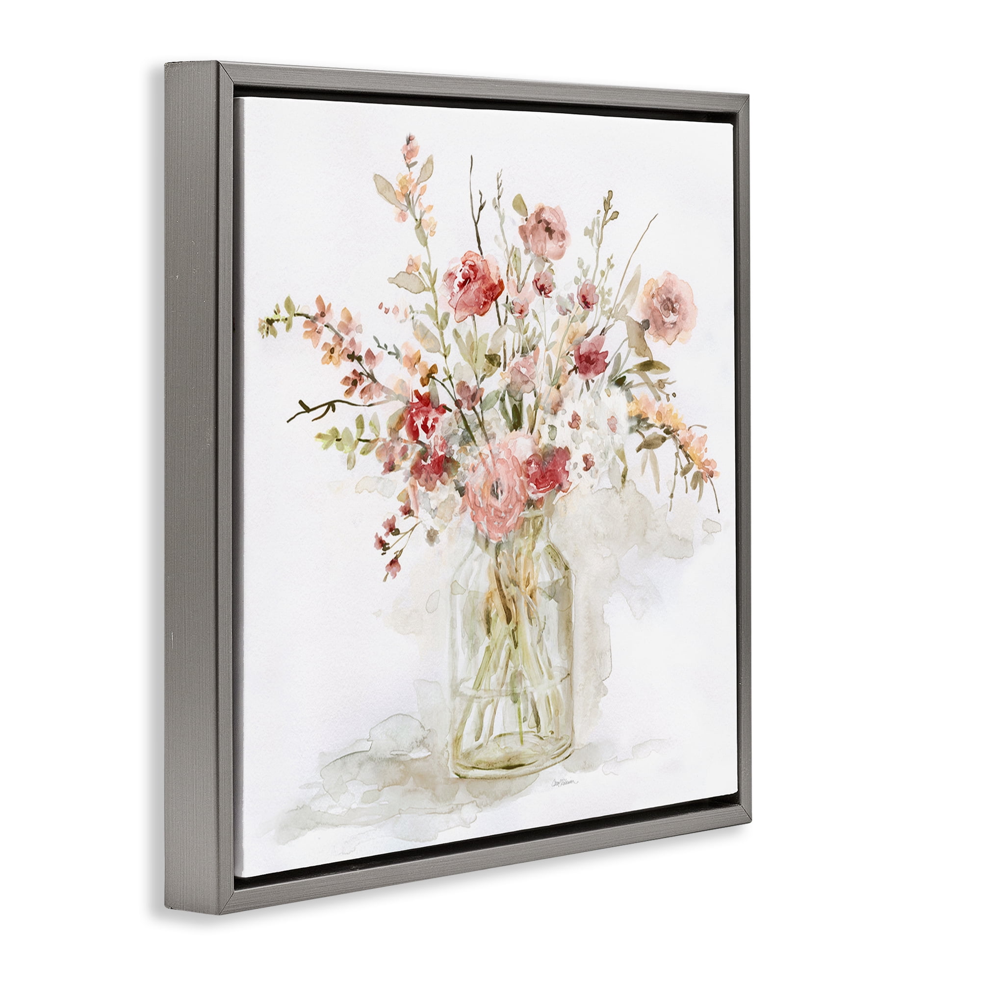 Stupell Industries Springtime Blooms in Glass Vase Gray Framed Floater Canvas Wall Art, design by Carol Robinson