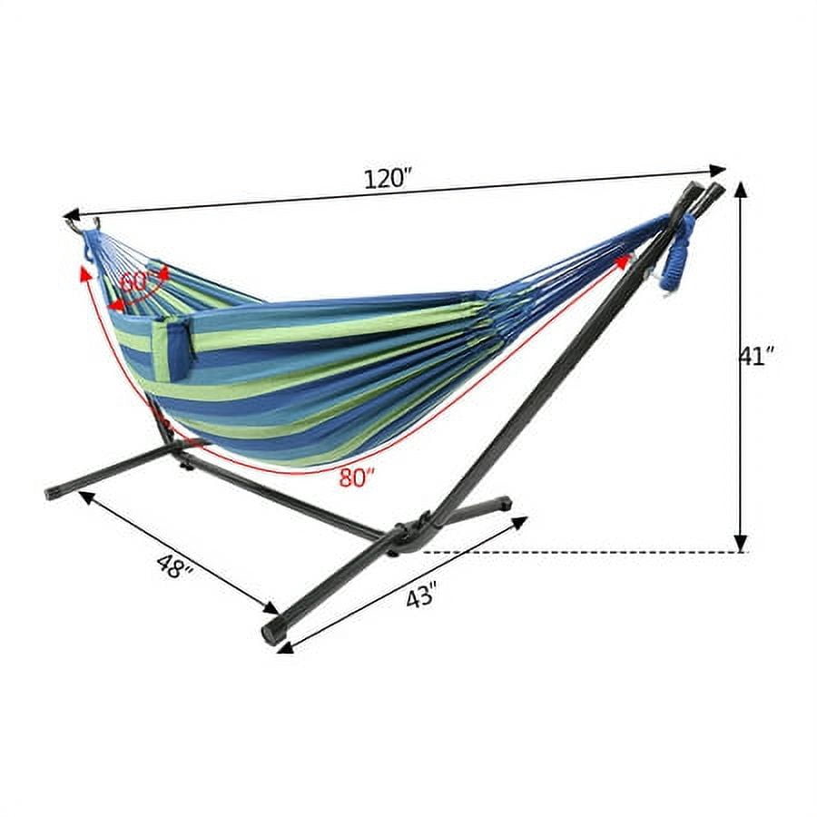 ONCLOUD 550 LBS Capacity Double Hammock with Stand Included with Portable Carrying Bag, 2-Person Hammock for Outdoors & Indoors - Blue Green Stripe
