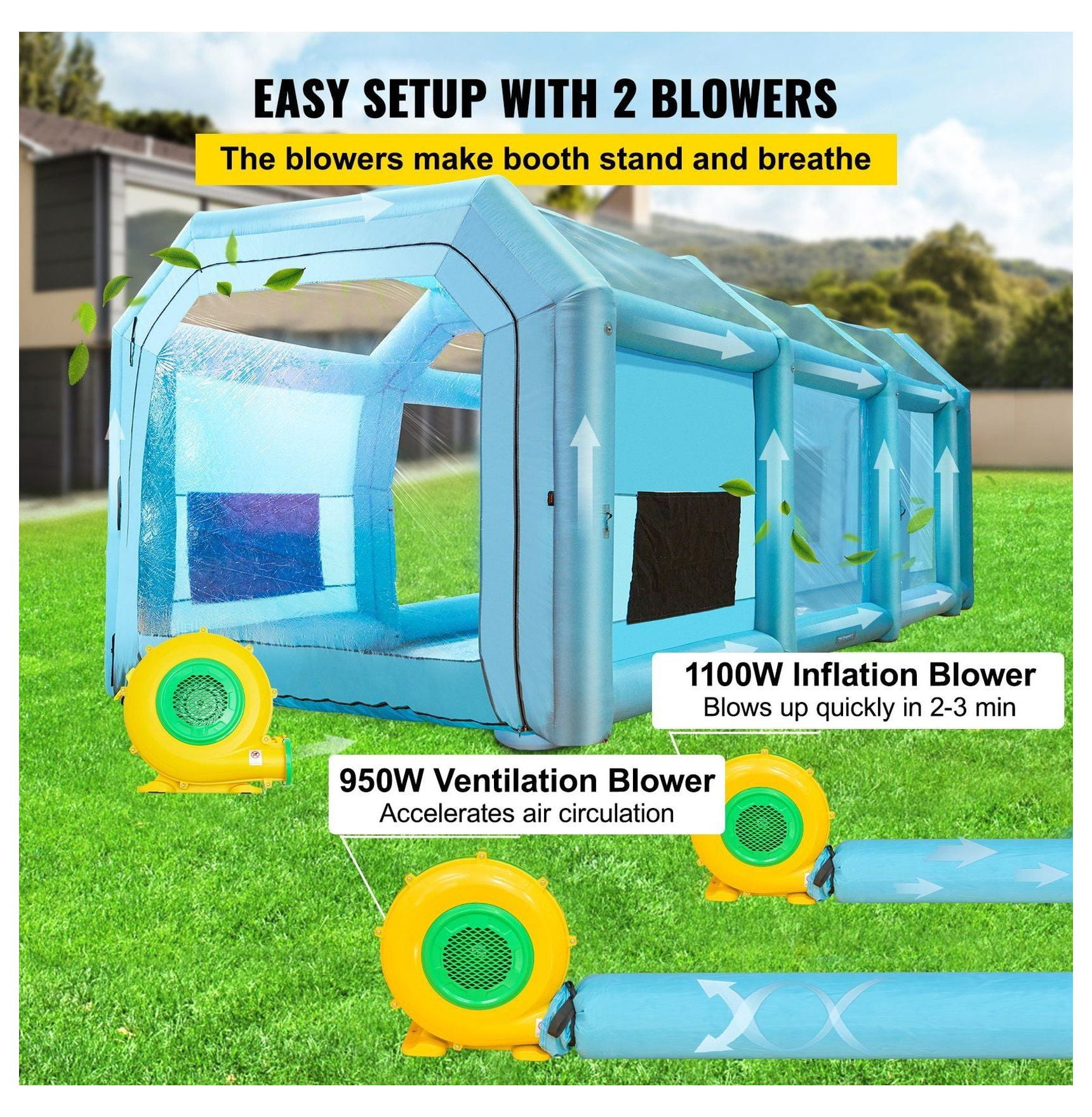 Inflatable Paint Booth 39.4x16.4x13.1ft - Portable Spray Booth Tent with 2 Blowers - Car Motorcycle Painting Booth - Oxford Fabric & PVC