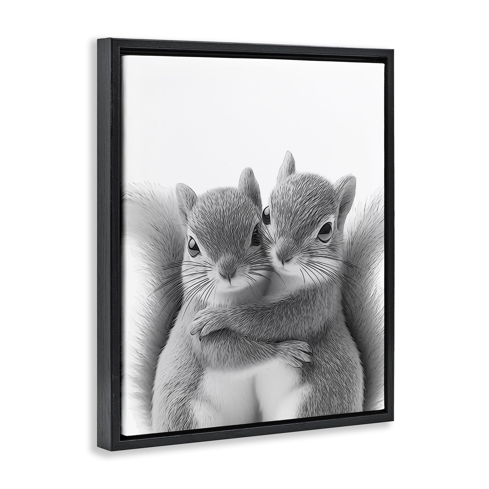 Stupell Industries Hugging Squirrel Pair Animals & Insects Painting Black Floater Framed Art Print Wall Art, 17 x 21
