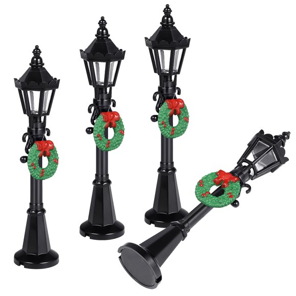 OULII 4 Pcs Small Lights for Decoration Miniature Plastic Christmas Lamp Post for Windows