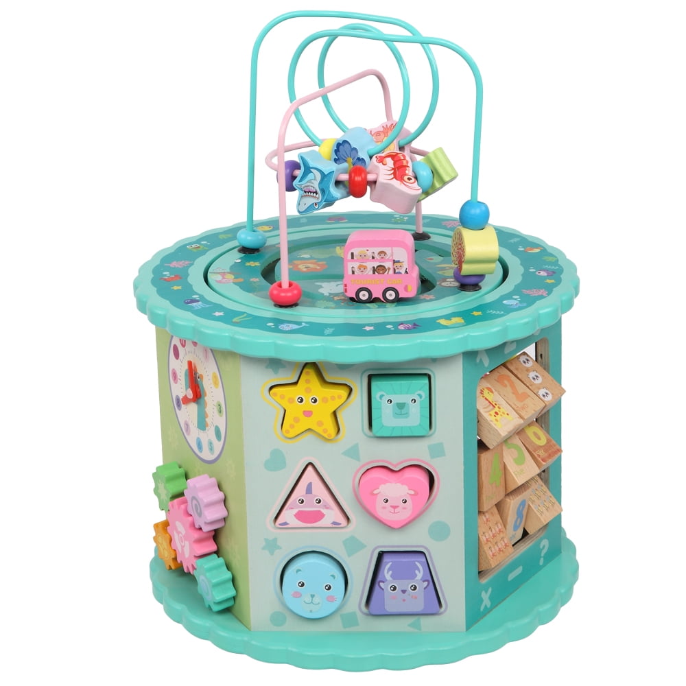 Lowestbest 8-in-1 Kids Activity Cube, Wooden Play Cube Activity Center, Baby Activity Cube Learning Bead Maze Cube Toy