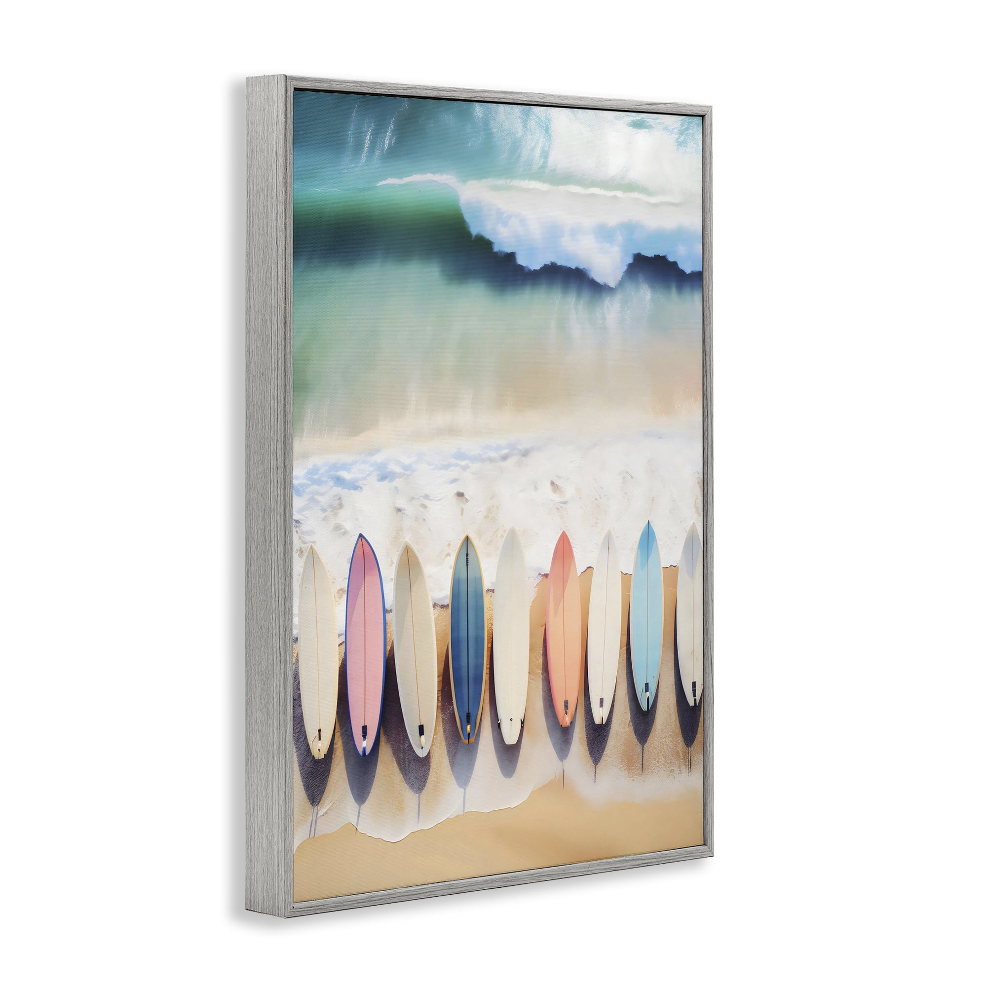 Stupell Industries Aerial View Surfboards Shoreline Gray Framed Giclee Art, design by Creative Studio