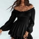 thumbnail image 5 of Vestido mini con volantes y pantalones cortos, hombros descubiertos, mangas largas abullonadas, cintura plisada, vestido princesa, lindo vestido francés, 5 of 5