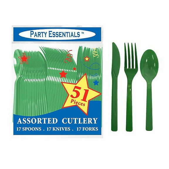 1 - Party Essentials Kelly Green Plastic Assorted Cutlery- 51 Ct.